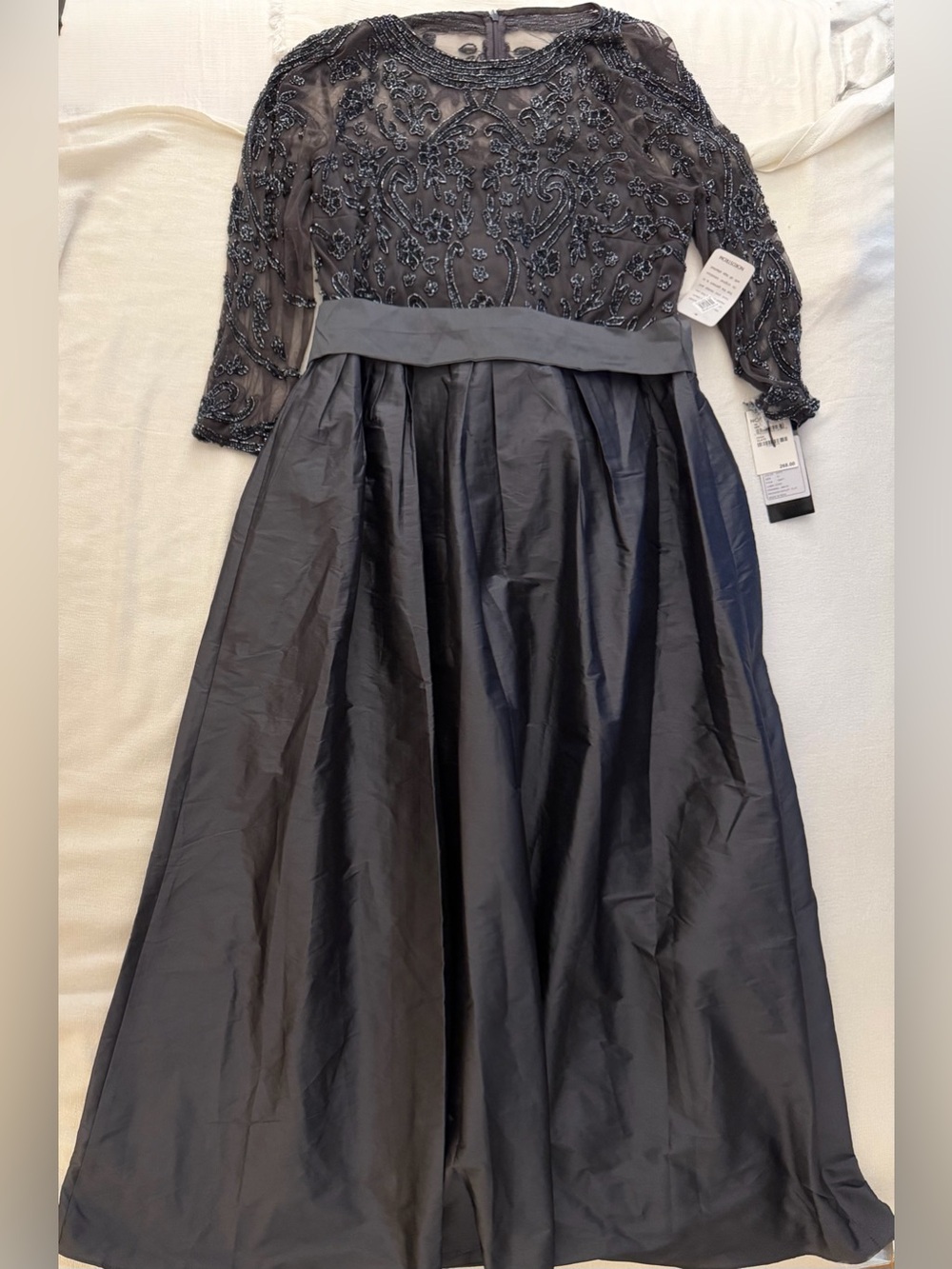 Pisarro Nights Beaded Illusion Neck Taffeta Gown Slate Size 16 NWT - Picture 6 of 8